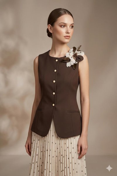 Çiçek Detaylı Yelek Etek Takım