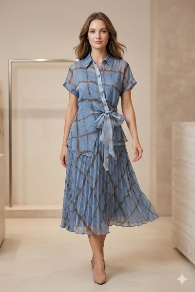 Desenli Gömlek Etek Takım