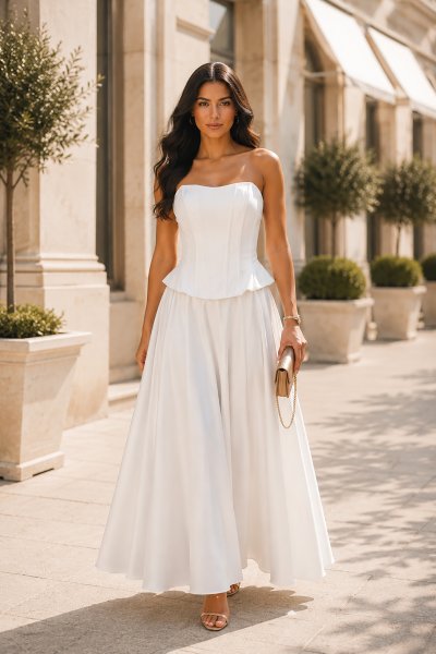 Straplez Peplum Detaylı Abiye Elbise