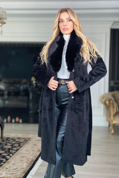 KÜRK DETAYLI TAY KUMAŞ MAXİ BOY KABAN