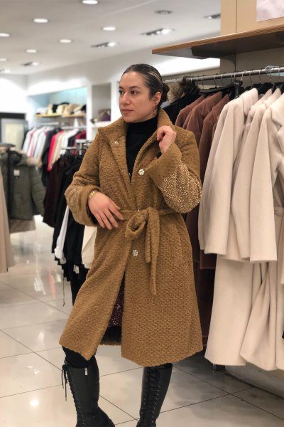 Payet Detaylı büyük beden  Peluş Kaban