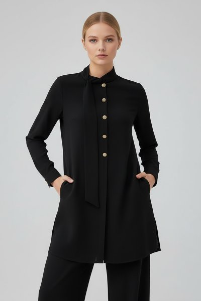 Büyük Beden Gold Düğme Detaylı Pantolonlu Takım