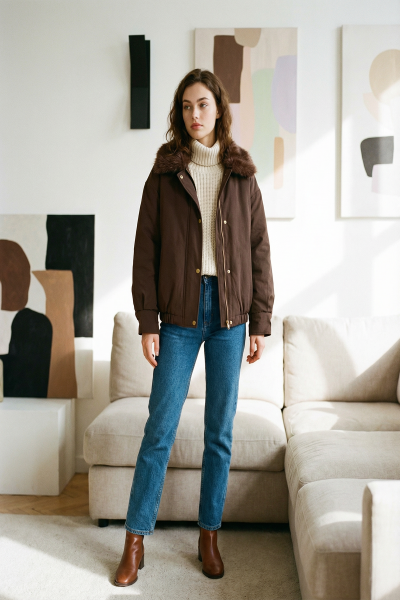 yaka suni kürk detaylı bambır mont