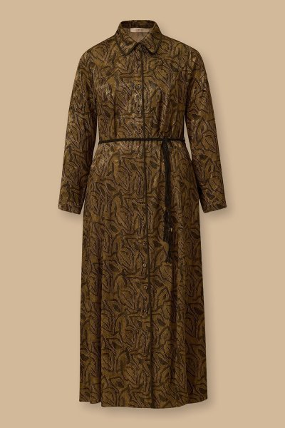 büyük beden kuşaklı desenli elbise