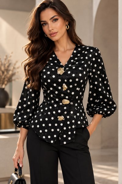 PUANTİYELİ GOLD DÜĞMELİ PEPLUM CEKET