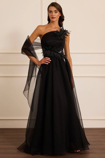 aksesuar detaylı organze kloş abiye