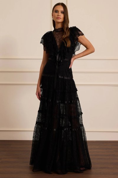 transparan detaylı dantel abiye