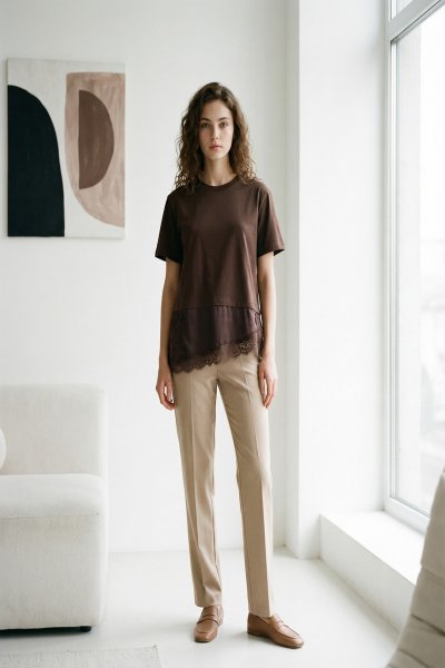 Dantel Detaylı Katmanlı Basic T-Shirt