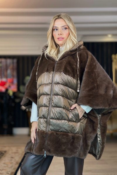 KAPİTONE DETAYLI YARASA KOL KÜRK KABAN