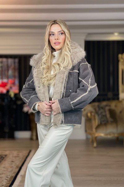 KÜRK DETAYLI SÜET MONT