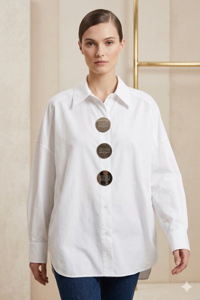 Modern Büyük Düğme Detaylı Gömlek