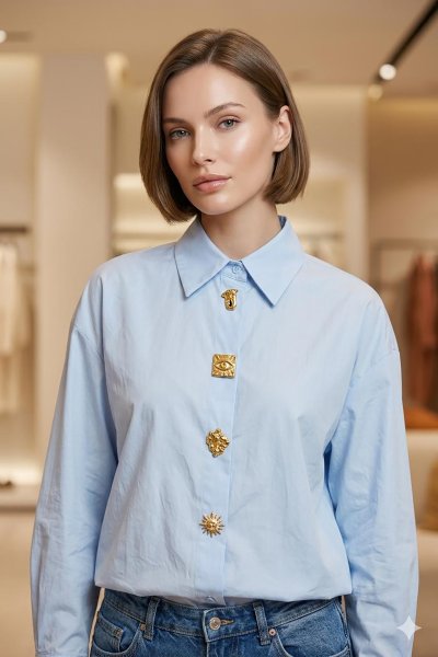 Gold Düğme Aksesuarlı Gömlek