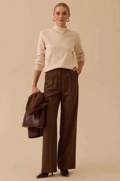 ekoseli bol paça tek pile pantolon