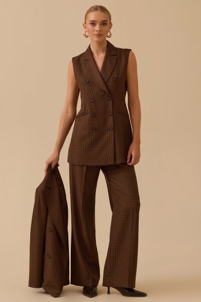 ekose desenli düğmeli yelek