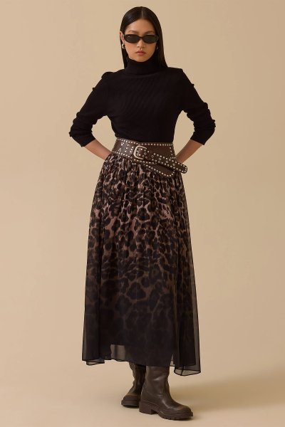 leopar desenli şifon etek