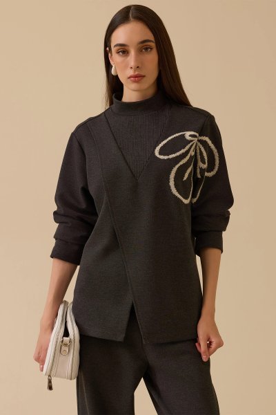 nakışlı örme sweatshirt