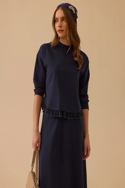 fırfır detaylı basic sweatshirt