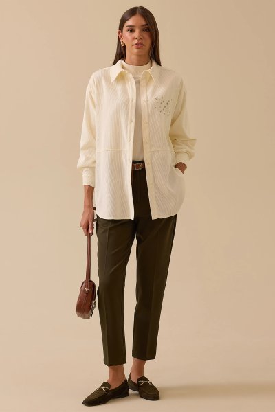 taş detaylı kadife gömlek