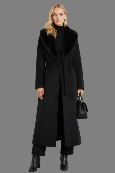 TAM BOY KAŞE KÜRK DETAYLI MANTO