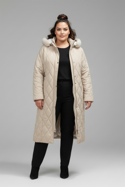 Büyük Beden Uyumlu Kapitone Uzun Kaban