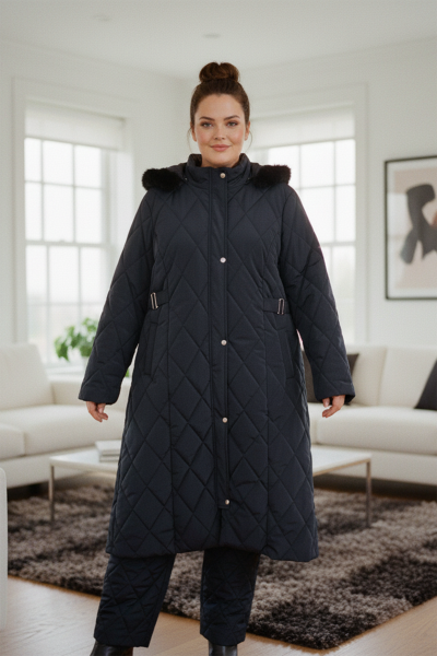 Büyük Beden Uyumlu Kapitone Uzun Kaban