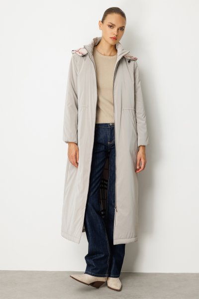 ASTARI BURBERY DESENLİ UZUN KAPİTONE KABAN