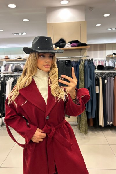 OVERSİZE KOL KEMER DETAYLI KAŞE KABAN