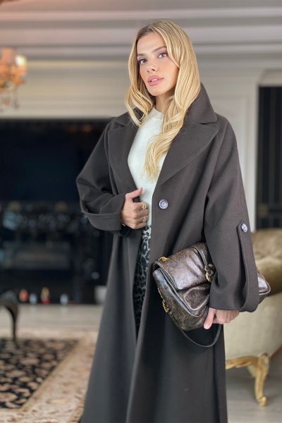 OVERSİZE KOL KEMER DETAYLI KAŞE KABAN