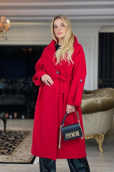 OVERSİZE KOL KEMER DETAYLI KAŞE KABAN