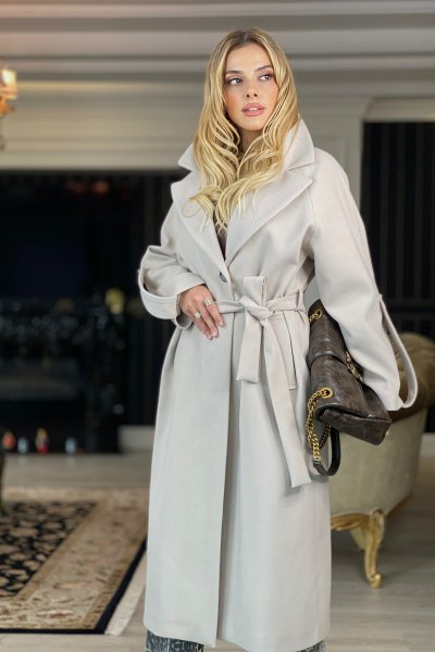 OVERSİZE KOL KEMER DETAYLI KAŞE KABAN